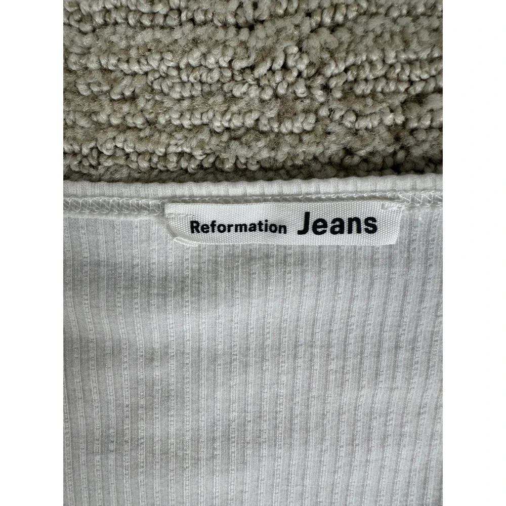 Reformation Jeans White Ribbed Scoop Neck Puff Sleeve Top XS